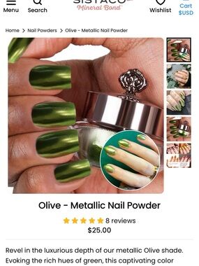 Sistaco Olive Metallic Nail Powder - Shimmer Green Chrome